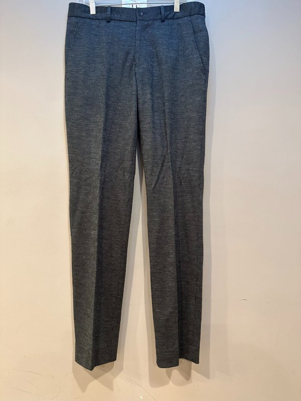 Saks Fifth Avenue Modern Wool Blend Dress Pants Gray Micro Check Mens L